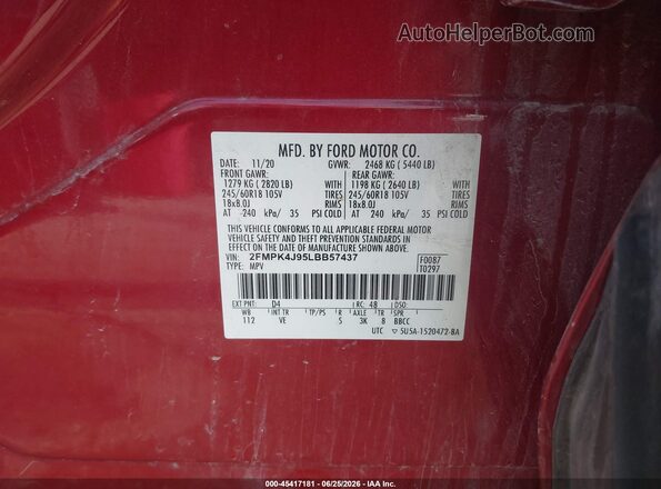 2FMPK4J95LBB57437 2020 FORD EDGE Red Widok komory silnika