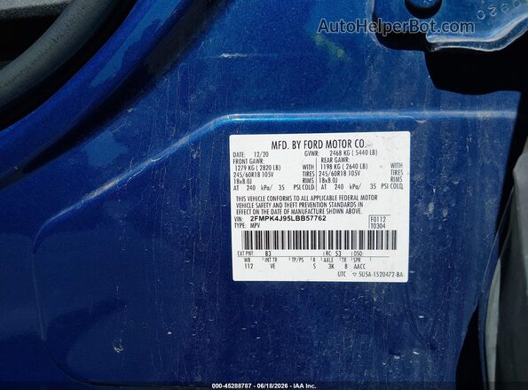 2FMPK4J95LBB57762 2020 FORD EDGE Blue Widok komory silnika