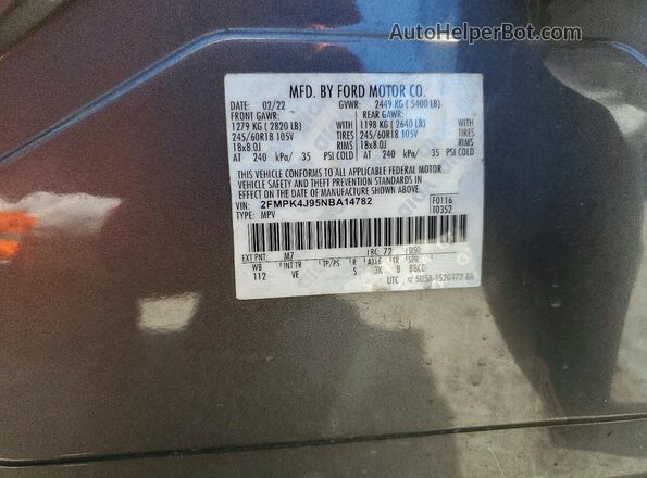 2FMPK4J95NBA14782 2022 FORD EDGE Gray 