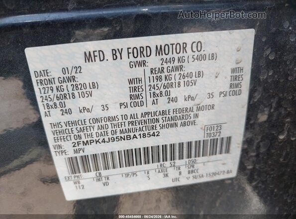 2FMPK4J95NBA18542 2022 FORD EDGE Black Widok komory silnika
