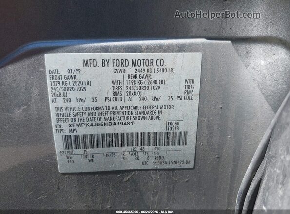 2FMPK4J95NBA19481 2022 FORD EDGE Silver Շարժիչի բաժամունքի տեսք