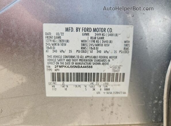 2FMPK4J95NBA44588 2022 FORD EDGE Silver Սալոնի 360 աստիճան տեսք