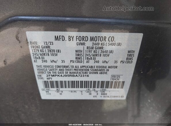 2FMPK4J95RBA72316 2024 FORD EDGE Серый Вид подкапотного пространства