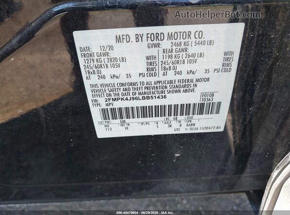 2FMPK4J96LBB51436 2020 FORD EDGE Black Вид підкапотного простору