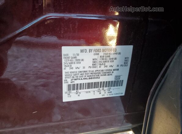 2FMPK4J96LBB55552 2020 FORD EDGE Burgundy Vista interior de 360 grados