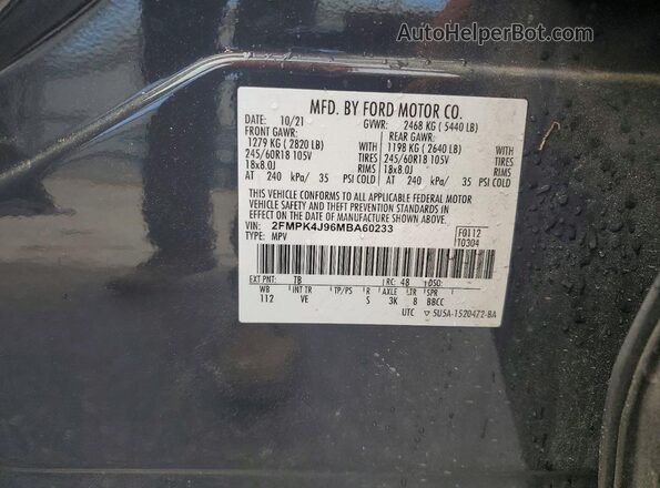 2FMPK4J96MBA60233 2021 FORD EDGE Gray VIN კოდის სტიკერის ხედი