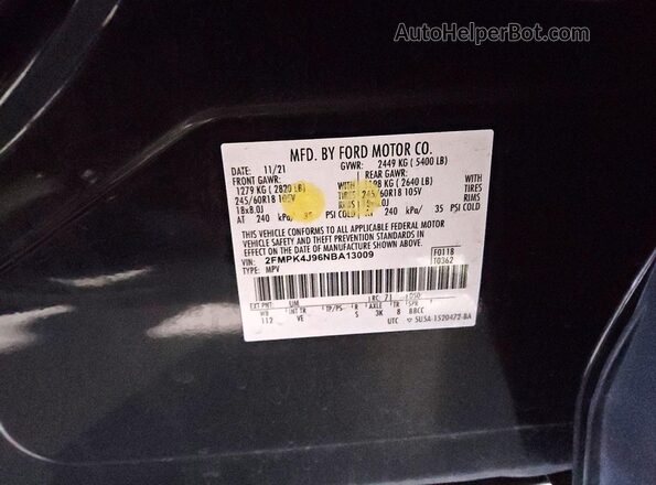 2FMPK4J96NBA13009 2022 FORD EDGE Black 