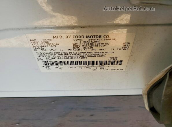 2FMPK4J96NBA41201 2022 FORD EDGE White 