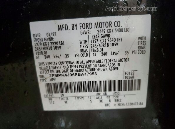 2FMPK4J96PBA17953 2023 FORD EDGE Gray Widok naklejki z numerem VIN