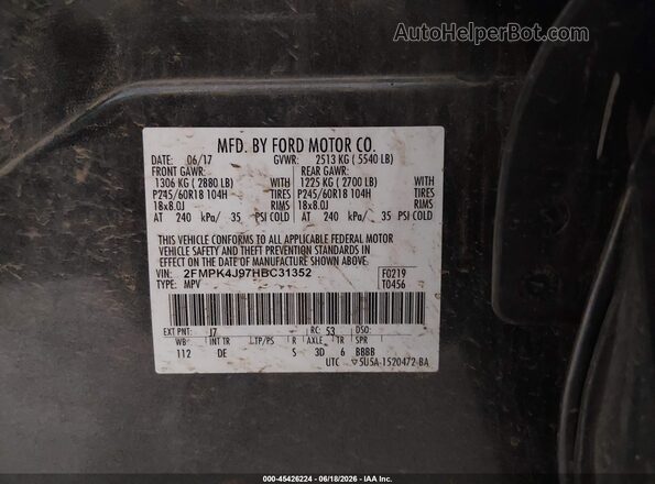 2FMPK4J97HBC31352 2017 FORD EDGE Gray Вид підкапотного простору