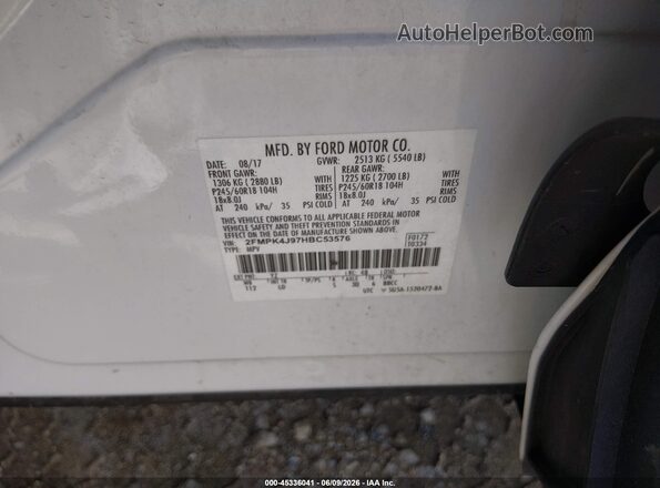 2FMPK4J97HBC53576 2017 FORD EDGE White Շարժիչի բաժամունքի տեսք
