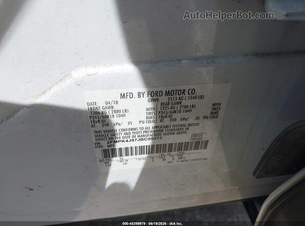 2FMPK4J97JBC09373 2018 FORD EDGE White Vista del compartimento del motor