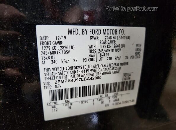 2FMPK4J97LBA42080 2020 FORD EDGE Black VIN sticker view