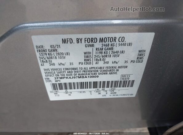 2FMPK4J97MBA10909 2021 FORD EDGE Gray Շարժիչի բաժամունքի տեսք