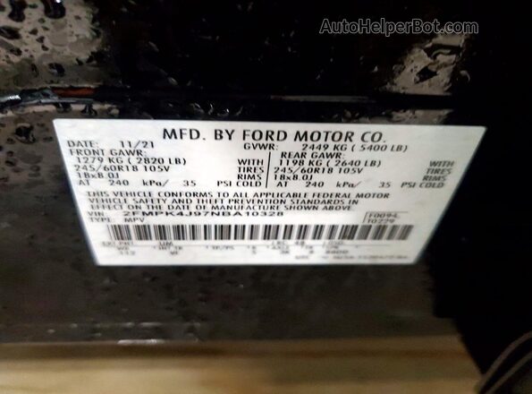 2FMPK4J97NBA10328 2022 FORD EDGE Black Vista de la etiqueta del VIN
