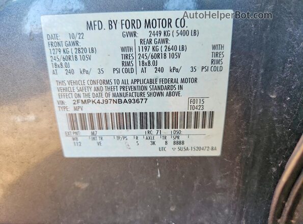 2FMPK4J97NBA93677 2022 FORD EDGE Gray Вид підкапотного простору