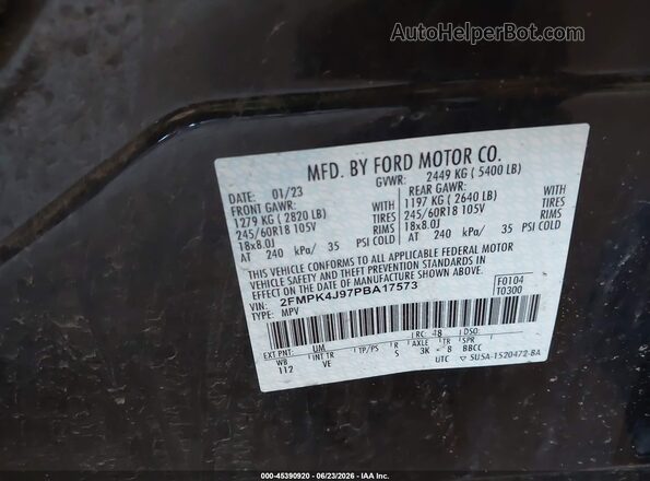 2FMPK4J97PBA17573 2023 FORD EDGE Black Вид підкапотного простору