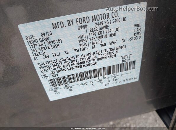 2FMPK4J97RBA35526 2024 FORD EDGE Gray Շարժիչի բաժամունքի տեսք