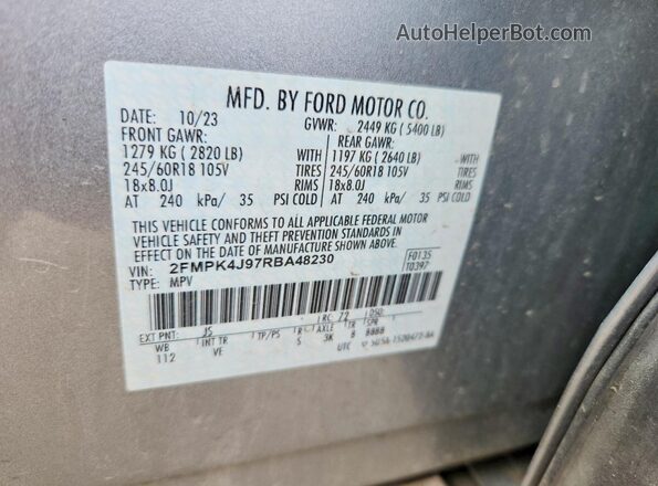 2FMPK4J97RBA48230 2024 FORD EDGE Silver Vista del compartimento del motor