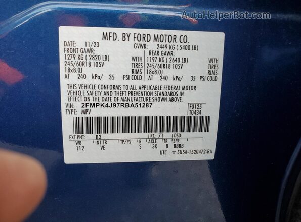 2FMPK4J97RBA51287 2024 FORD EDGE Blue 