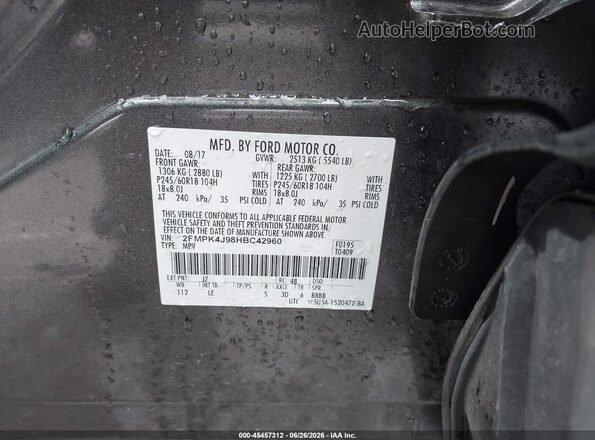 2FMPK4J98HBC42960 2017 FORD EDGE Gray Widok komory silnika