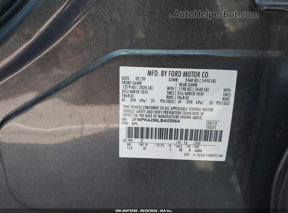 2FMPK4J98LBA55064 2020 FORD EDGE Серый Вид подкапотного пространства