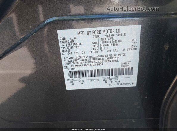 2FMPK4J98LBB18437 2020 FORD EDGE Gray Շարժիչի բաժամունքի տեսք