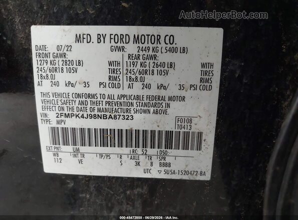 2FMPK4J98NBA87323 2022 FORD EDGE Black Շարժիչի բաժամունքի տեսք