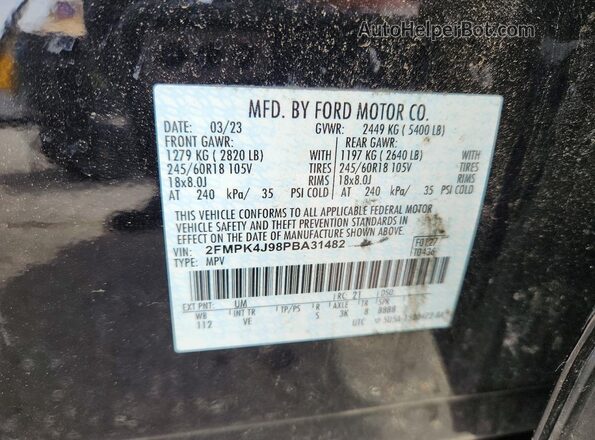 2FMPK4J98PBA31482 2023 FORD EDGE Black VIN sticker view