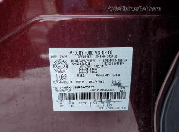 2FMPK4J98RBA25152 2024 FORD EDGE Burgundy 