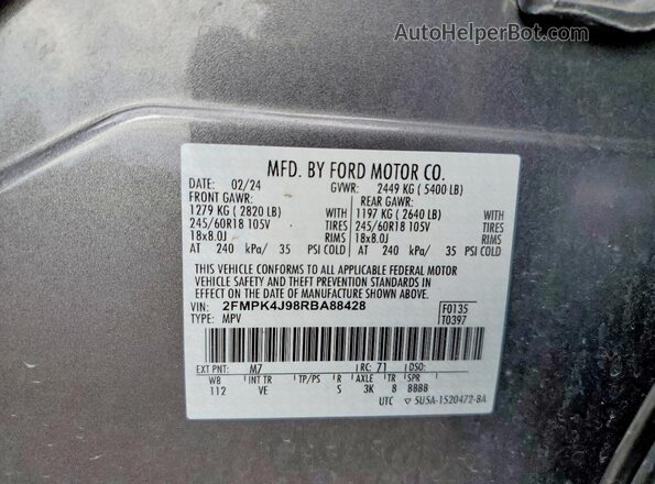 2FMPK4J98RBA88428 2024 FORD EDGE Серый Вид наклейки с VIN-кодом
