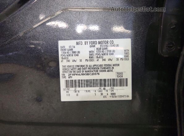 2FMPK4J99GBC20576 2016 FORD EDGE Gray 