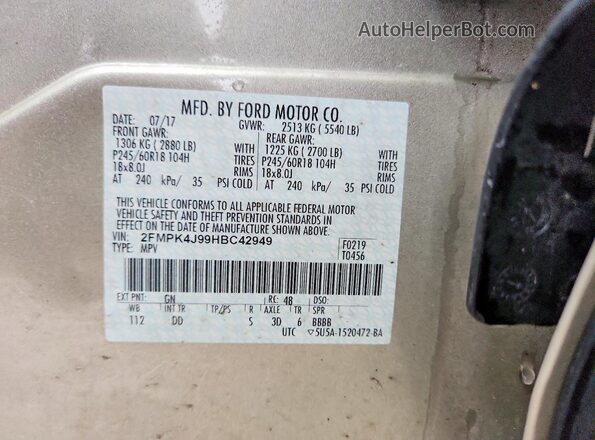 2FMPK4J99HBC42949 2017 FORD EDGE Бежевый 