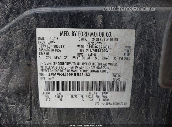 2FMPK4J99KBB23483 2019 FORD EDGE Black Вид підкапотного простору