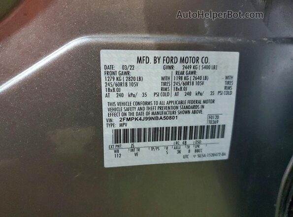 2FMPK4J99NBA50801 2022 FORD EDGE Серебряный Вид наклейки с VIN-кодом