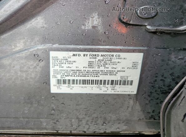 2FMPK4J99NBA75245 2022 FORD EDGE Серый Вид подкапотного пространства