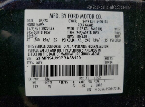 2FMPK4J99PBA38120 2023 FORD EDGE Черный Панорамный вид салона 360°