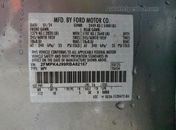 2FMPK4J99RBA82167 2024 FORD EDGE Silver VIN sticker view