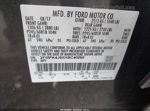 2FMPK4J9XHBC40269 2017 FORD EDGE Gray Widok komory silnika
