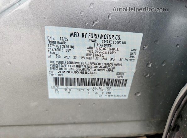 2FMPK4J9XNBB08852 2022 FORD EDGE Silver 