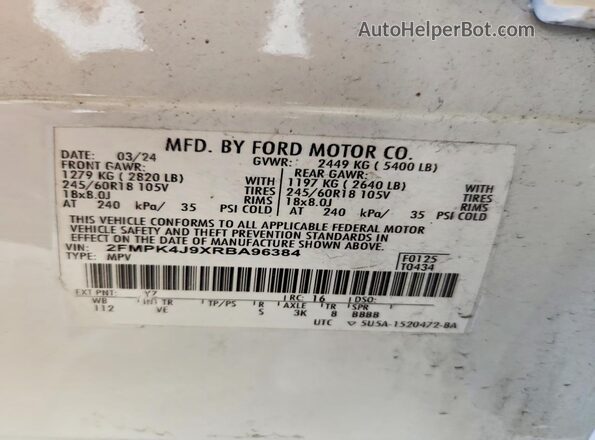 2FMPK4J9XRBA96384 2024 FORD EDGE White 