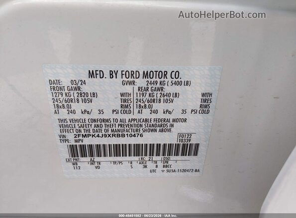 2FMPK4J9XRBB10476 2024 FORD EDGE White Вид підкапотного простору