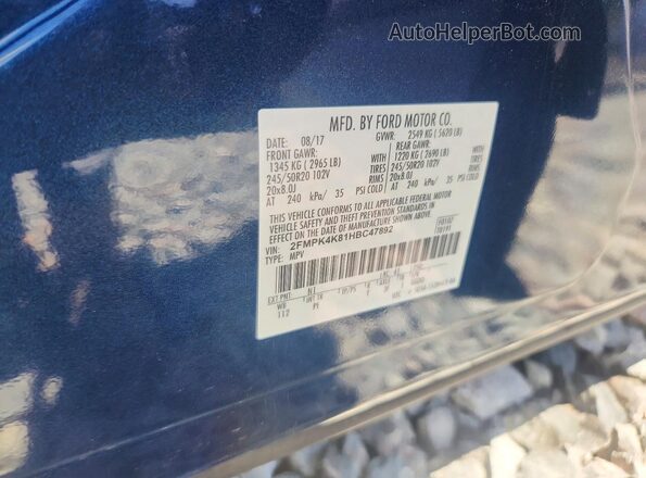 2FMPK4K81HBC47892 2017 FORD EDGE Blue Vista interior de 360 grados
