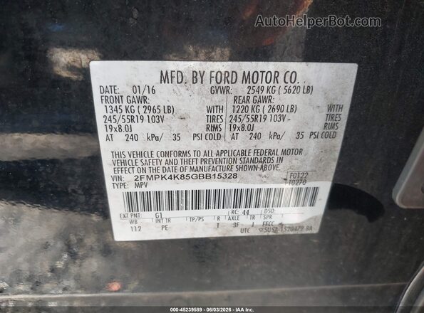 2FMPK4K85GBB15328 2016 FORD EDGE Black Շարժիչի բաժամունքի տեսք