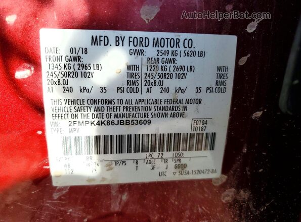 2FMPK4K86JBB53609 2018 FORD EDGE Red Engine compartment view