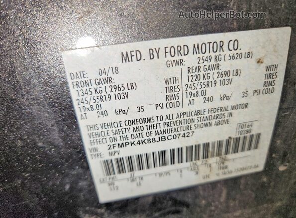 2FMPK4K88JBC07427 2018 FORD EDGE Gray VIN կոդի պիտակի տեսք