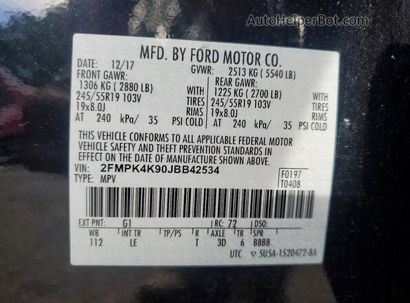 2FMPK4K90JBB42534 2018 FORD EDGE Black 