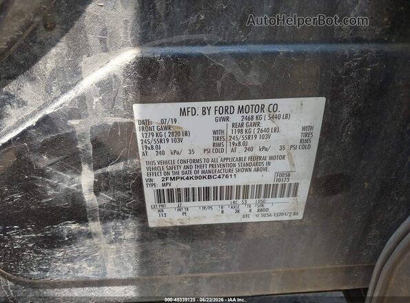 2FMPK4K90KBC47611 2019 FORD EDGE Серый Вид подкапотного пространства