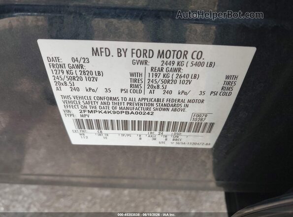 2FMPK4K90PBA00242 2023 FORD EDGE Gray ძრავის განყოფილების ხედი