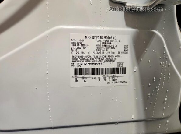 2FMPK4K91MBA46917 2021 FORD EDGE White Widok komory silnika